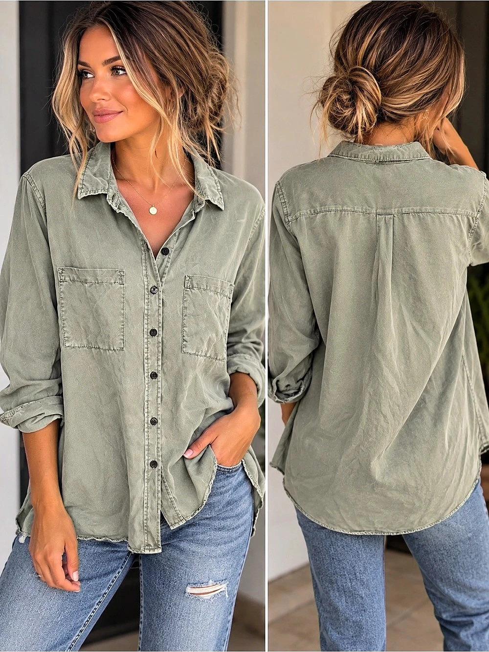 Universal Thread Long Sleeve Relaxed Fit Collared Button-Down Utility Shirt